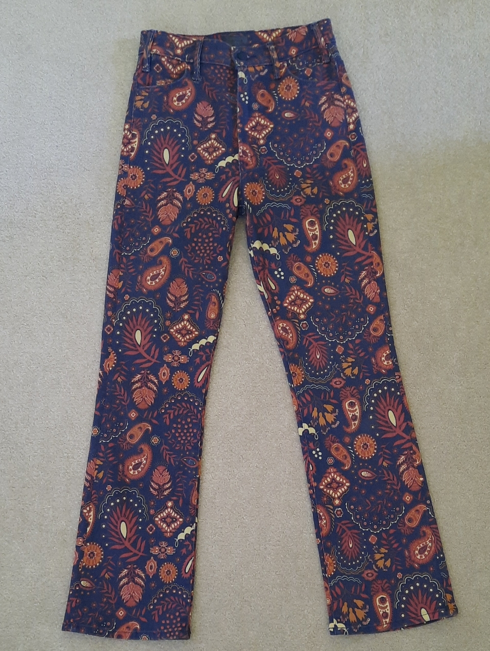 MOTHER Navy Paisley & Floral Wide-Leg Jeans
